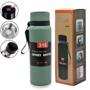 Botella Termo Verde Con Medidor De Temperatura 800ml